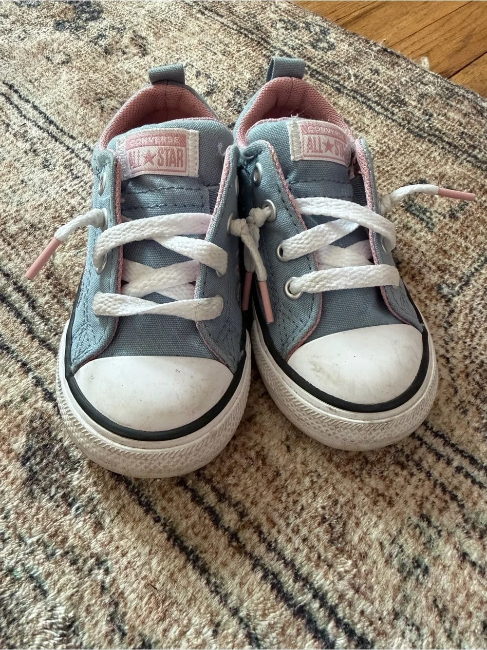 Converse Kids Low Top Sneakers - Light Blue with Pink Accents